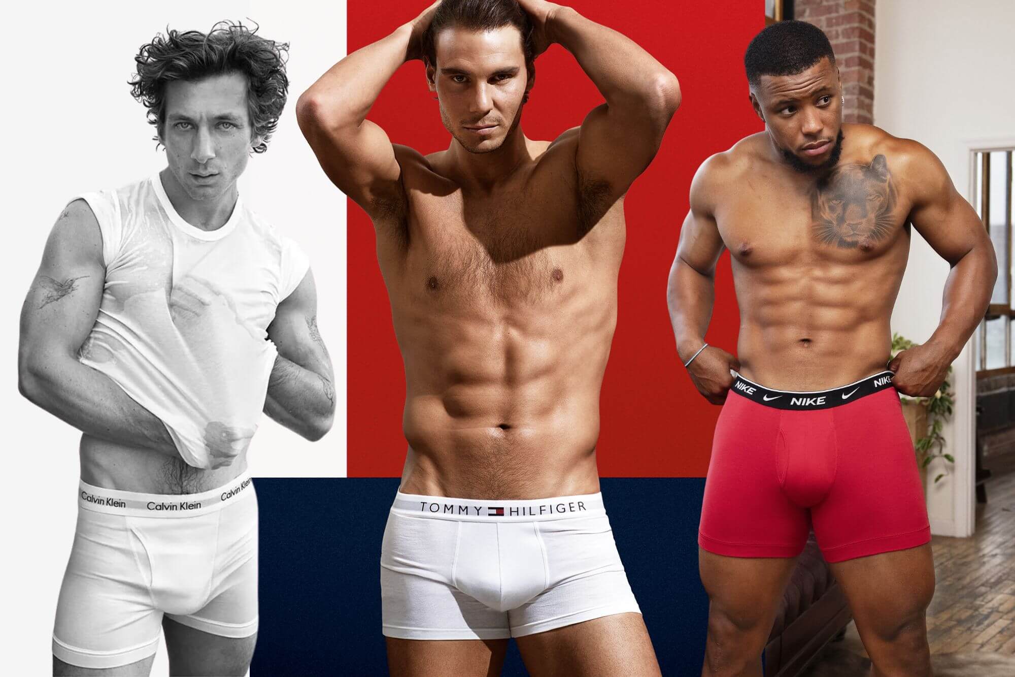 Models in Calvin Klein, Tommy Hilfiger and Nike Men's underwear for blog on premium underwear and if they're worth the price.