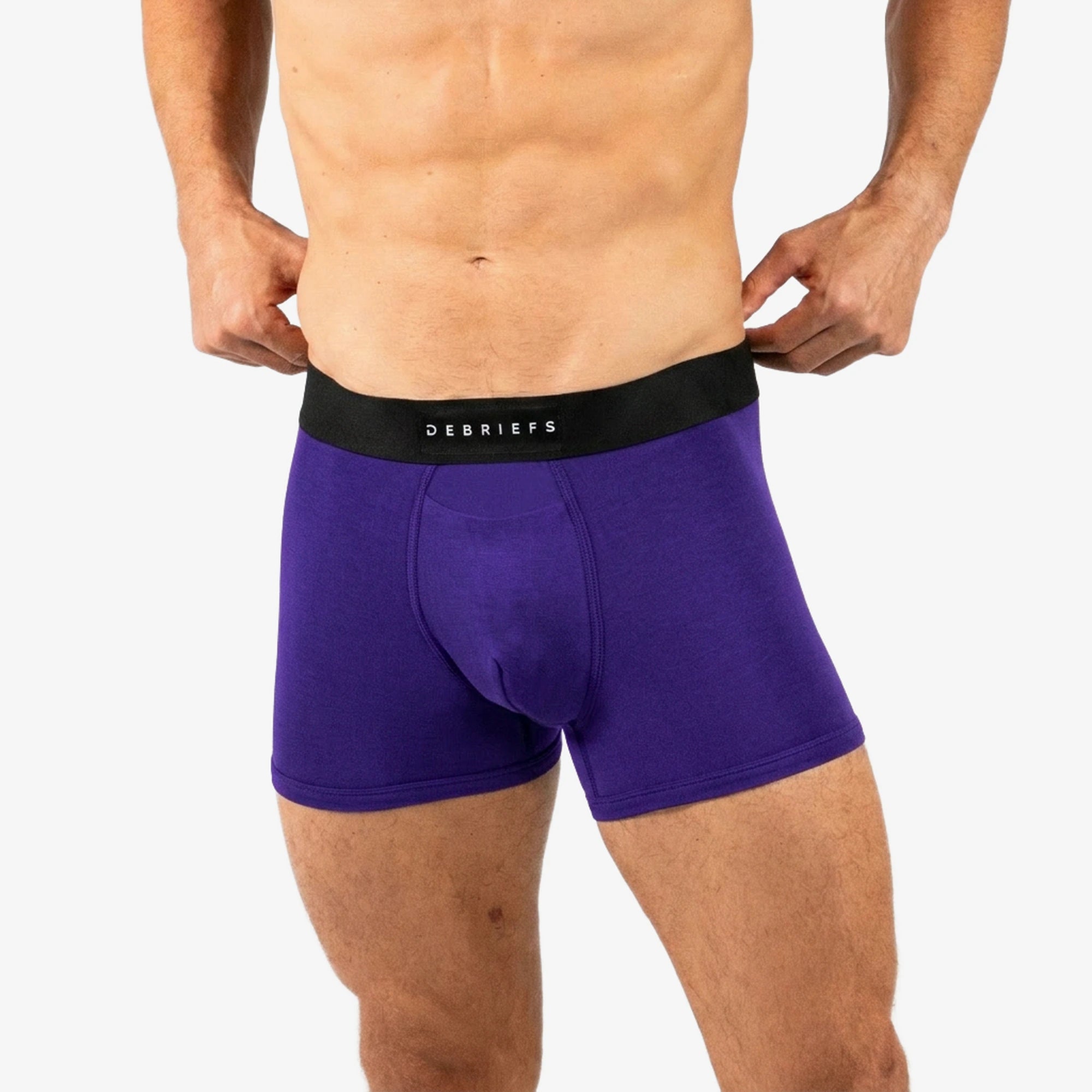 Debriefs deep purple boxer briefs underwear. Front product photo