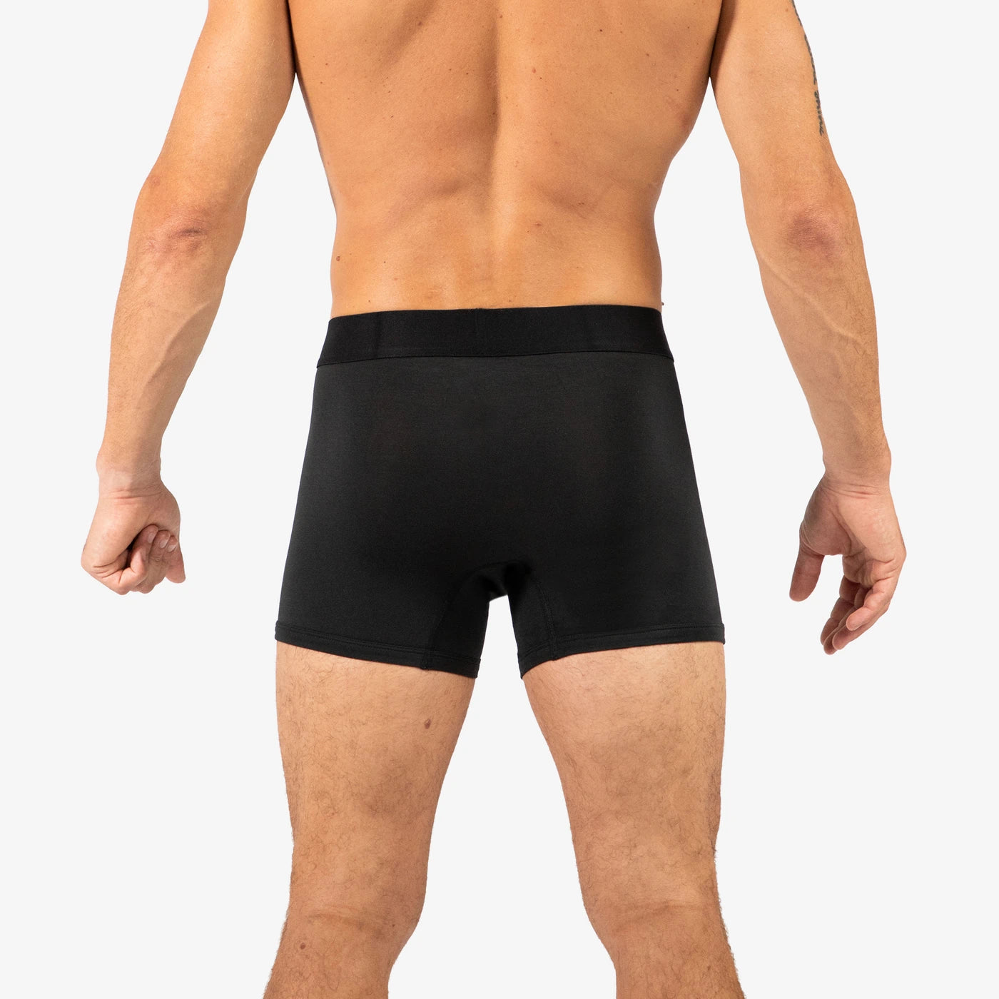 Man wearing Debriefs mens boxer briefs underwear - black rear