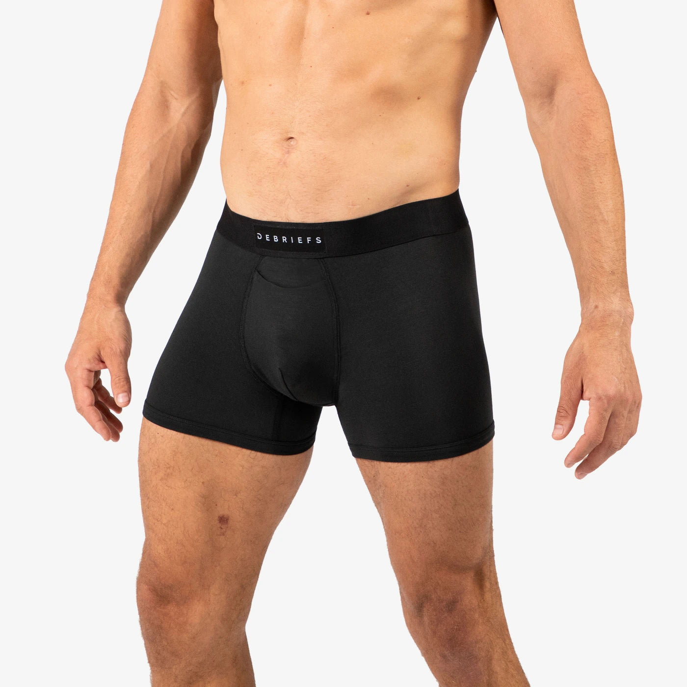 Man wearing Debriefs mens boxer briefs underwear - black side