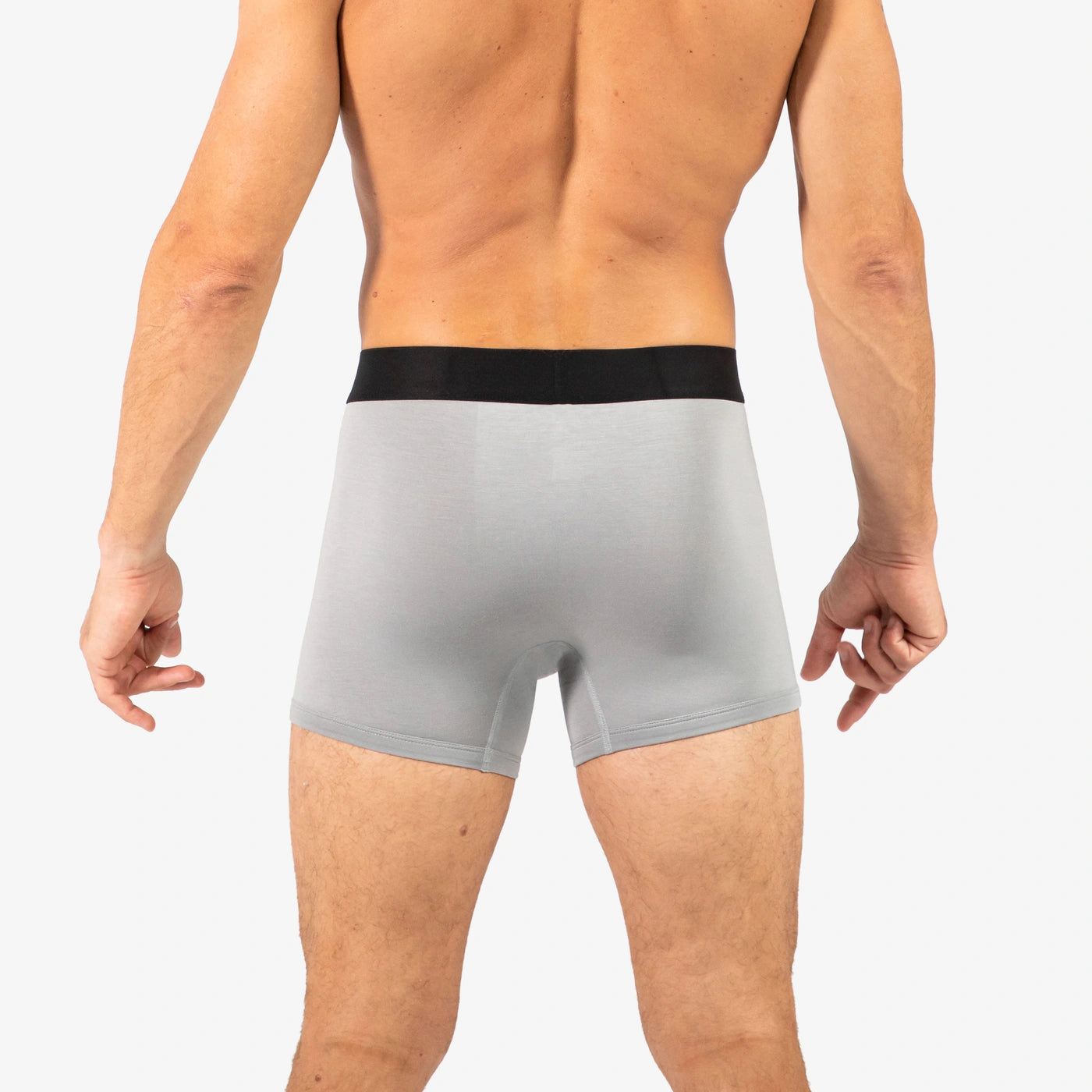 Man wearing Debriefs mens boxer briefs underwear - grey rear